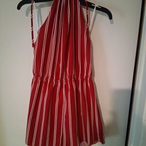 SHEIN Red and White Striped Romper